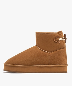 boots femme en suedine avec bouton style duffle-coat et semelle epaisse brun bottines fourreesF368901_3