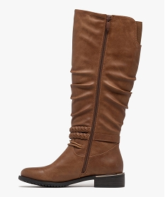 bottes femme casual effet plisse avec brides fantaisie brunF369001_3