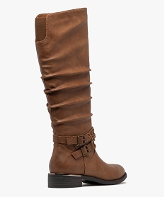 bottes femme casual effet plisse avec brides fantaisie brunF369001_4