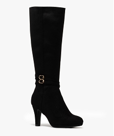 bottes femme a talon fin en suedine avec zip et brides fantaisie noir standard bottes a talonF369201_2