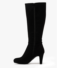 bottes femme a talon fin en suedine avec zip et brides fantaisie noir standard bottes a talonF369201_3