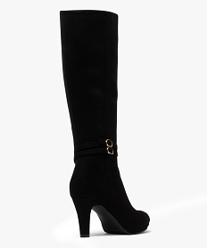 bottes femme a talon fin en suedine avec zip et brides fantaisie noir standard bottes a talonF369201_4