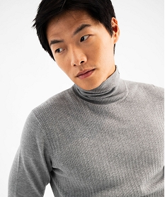 pull fin a col roule maille fantaisie sur l’avant homme gris pullsF371501_2