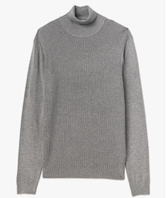 pull fin a col roule maille fantaisie sur l’avant homme gris pullsF371501_4
