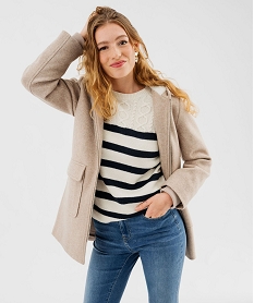 GEMO Manteau droit zippé à capuche femme beige standard