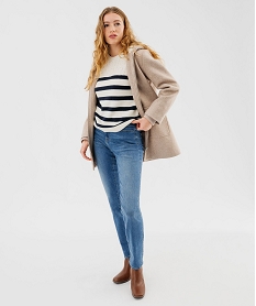 manteau droit zippe a capuche femme beige manteauxF372701_4