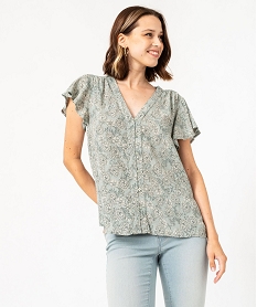 blouse manches courtes imprimee a boutons femme vert blousesF373001_2