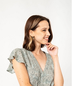 blouse manches courtes imprimee a boutons femme vert blousesF373001_4