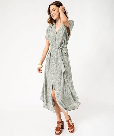 robe chemise manches courtes coupe longue femme vert robes chemisesF373201_2
