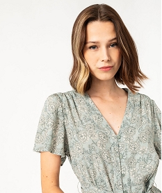 robe chemise manches courtes coupe longue femme vert robes chemisesF373201_4