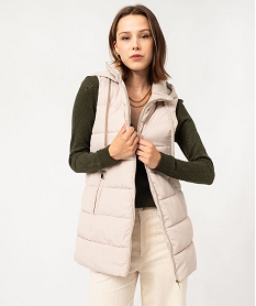 doudoune sans manches matelassee a capuche femme beige manteauxF373301_2