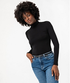 GEMO Tee-shirt manches longues à col roulé femme noir standard