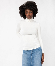 tee-shirt manches longues a col roule femme beige t-shirts manches longuesF374101_2