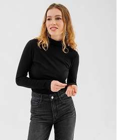 tee-shirt a manches longues avec col roule femme noir t-shirts manches longuesF374401_2