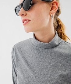 tee-shirt a manches longues avec col roule femme gris t-shirts manches longuesF374501_2
