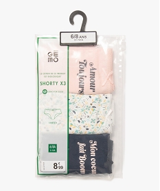 GEMO Shorties en coton stretch motifs romantiques fille (lot de 3) Multicolore
