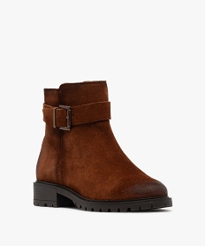 boots zippees dessus cuir suede a semelle crantee femme marron standard bottines et bootsF380701_2