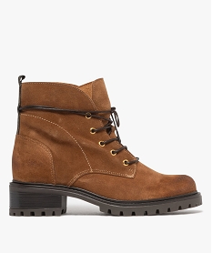 GEMO Boots fourrés en cuir à semelle crantée femme Brun