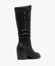 bottes doublure chaude avec empiecement tricote sur la tige femme noir standard bottes a talonF381201_4