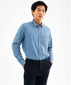 chemise en coton aspect jean homme bleu chemise manches longuesF381901_1