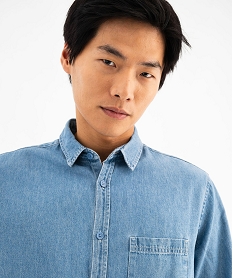 chemise en coton aspect jean homme bleu chemise manches longuesF381901_2
