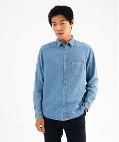 chemise en coton aspect jean homme bleu chemise manches longuesF381901_4