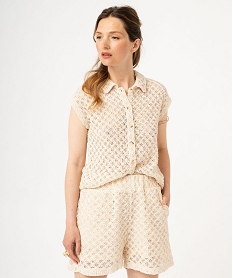 chemise sans manches en maille ajouree femme beige chemisiersF382401_1