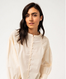 chemise en coton avec empiecement brode femme beige blousesF383601_2