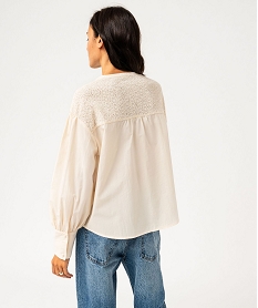 chemise en coton avec empiecement brode femme beige blousesF383601_3
