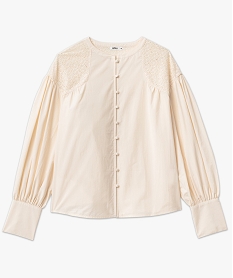 chemise en coton avec empiecement brode femme beige blousesF383601_4