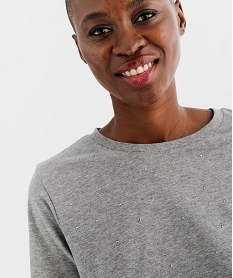 tee-shirt manches courtes avec studs femme gris t-shirts manches courtesF384101_2