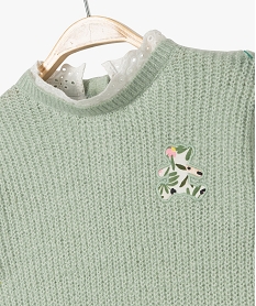 pull en grosse maille douillette a col dentelle bebe fille - lulucastagnette vert pullsF384201_2
