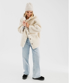 veste oversize a capuche en fourrure imitation femme beige manteauxF385201_4