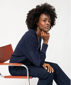 GEMO Pull court avec col polo et décolleté V femme navy