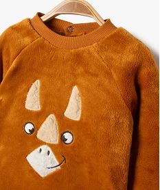 sweat en maille peluche avec motif dinosaure brode bebe garcon brun sweatsF386201_2