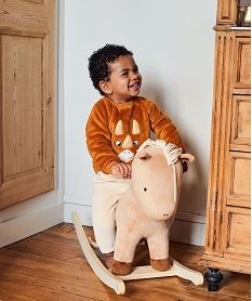 sweat en maille peluche avec motif dinosaure brode bebe garcon brun sweatsF386201_4