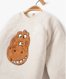 sweat en maille peluche avec motif dinosaure brode bebe garcon beige sweatsF386301_2
