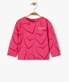 GEMO Tee-shirt manches longues motif cœurs bébé fille Rose