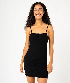 GEMO Nuisette à bretelles en maille côtelée ajustée femme noir standard