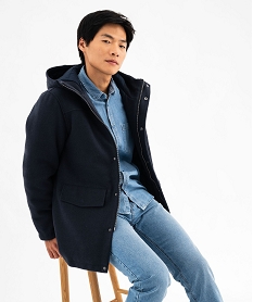 GEMO Manteau à capuche duffle-coat en matière douce homme Bleu