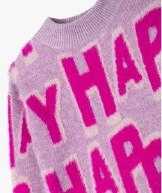 pull en maille peluche avec inscriptions fille violet pullsF390001_2