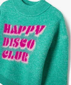 pull col montant avec inscription sur l’avant fille vert pullsF390101_2