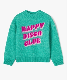 pull col montant avec inscription sur l’avant fille vert pullsF390101_4