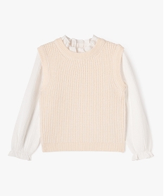 GEMO Pull avec manches chemise effet 2 en 1 fille Beige