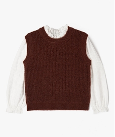 GEMO Pull avec manches chemise effet 2 en 1 fille Brun