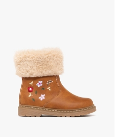 GEMO Boots fille fourrées à col duveteux avec détails brodés marron standard