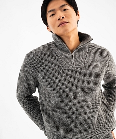 pull col camionneur en grosse maille homme gris pullsF407201_2