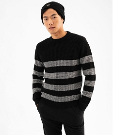 pull raye en grosse maille homme noir pullsF407301_2