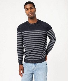 pull raye en fines mailles a col rond homme gris pullsF407601_1