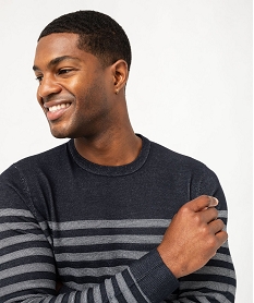 pull raye en fines mailles a col rond homme gris pullsF407601_2